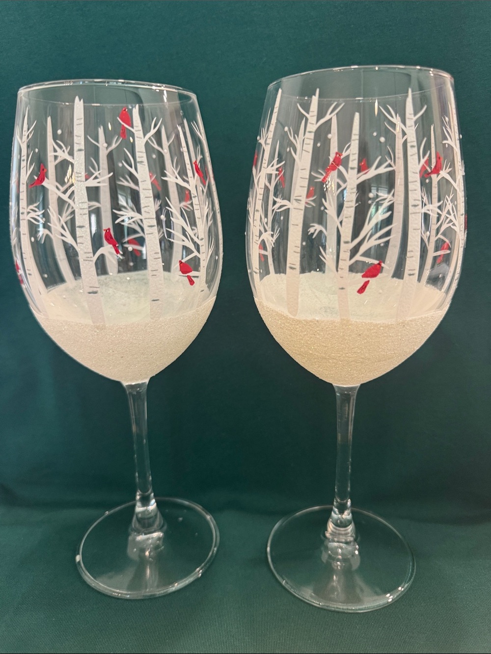 Red Cardinal Winter Wine Glasses - Hand Painted (Set of 2)